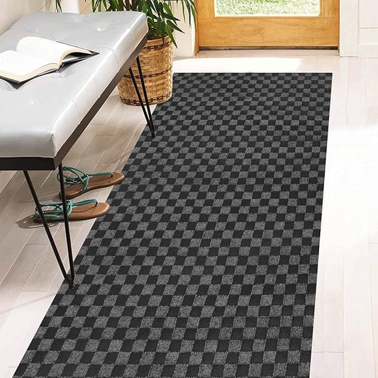 4' x 6' Runner Rugs with Rubber Backing, Indoor Outdoor Utility Carpet Runner Rugs, Checkered Gray, Can Be Used as Aisle for The RV and Boat, Laundry Room and Balcony