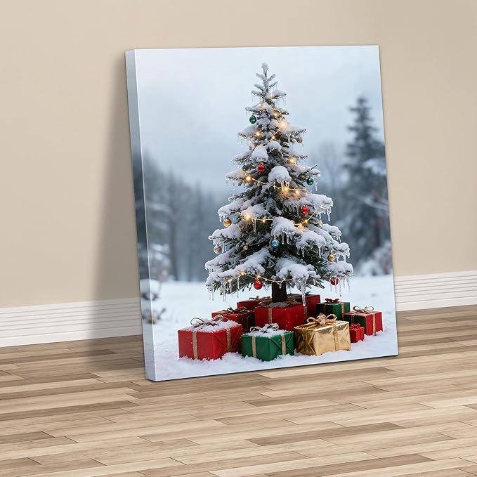 Framed Christmas Pictures Wall Decor,Vintage Pine Tree Prints,Winter Christmas Canvas Wall Art Decoration for Bedroom Bathroom Living Room Rustic Xmas Holiday Gifts (Christmas Tree 11, 20'' X 32'')