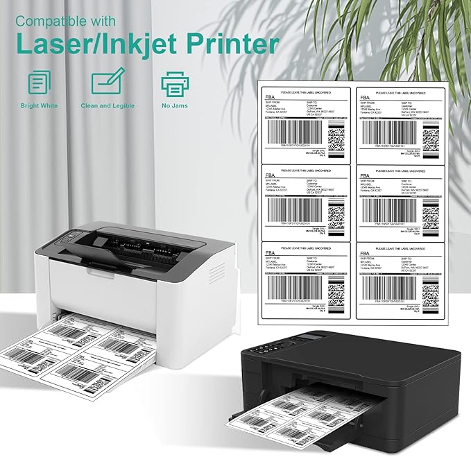 MFLABEL 3.33"x4" FBA Shipping Labels 6-UP - 500 Sheets (3000 Labels!) | Industrial Adhesive for Cardboard/Glass | Laser/Inkjet Certified + Free 48 Fragile Stickers