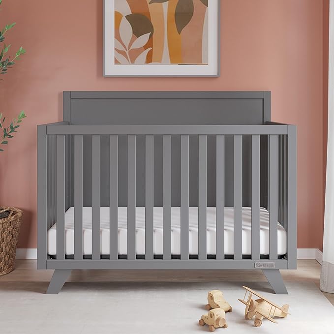 Child Craft SOHO Flat Top 4-in-1 Convertible Crib, Baby Crib Converts to Day Bed, Toddler Bed and Full Size Bed, 3 Adjustable Mattress Positions, Non-Toxic, Baby Safe Finish (Cool Gray)