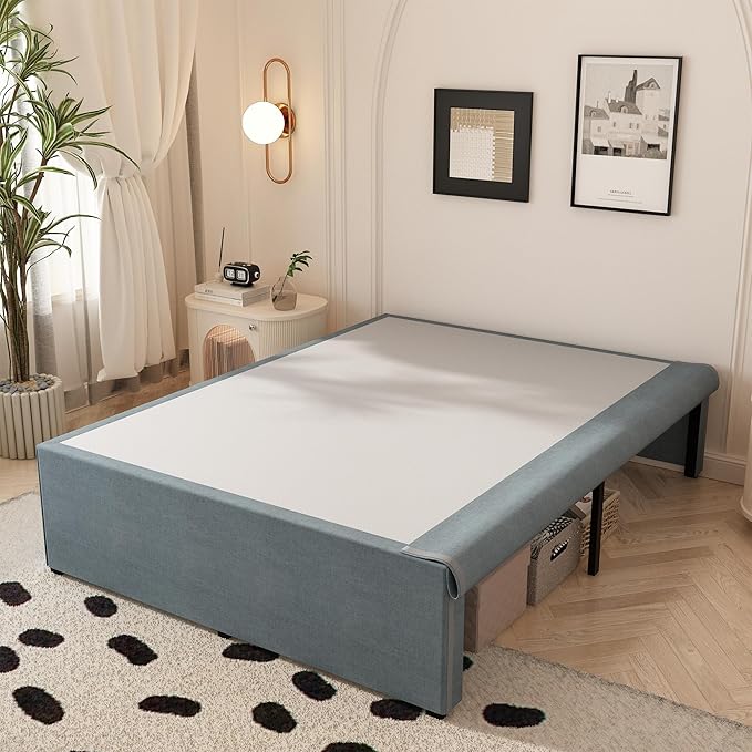 Queen Bed Frame with Fabric Cover 18 Inch, Heavy Duty Metal Bed Frame Queen Size, No Box Spring Needed, Support Up to 3000 lbs, Easy Assembly, Noise Free, Black