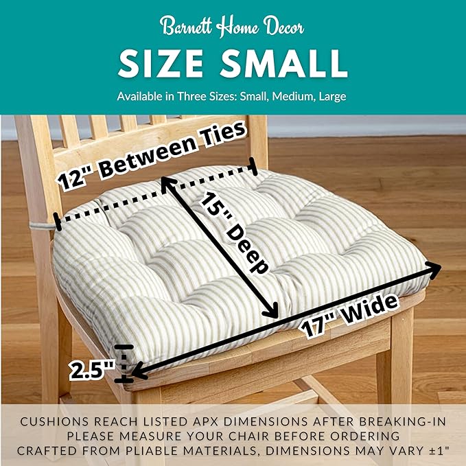 Barnett Home Decor Madrid Black Dining Chair Pad with Ties - 15 x 17 Size Small Chair Cushion - Latex Foam Fill - Machine Washable, 100% Cotton, Made in USA (Black White Gingham Check)