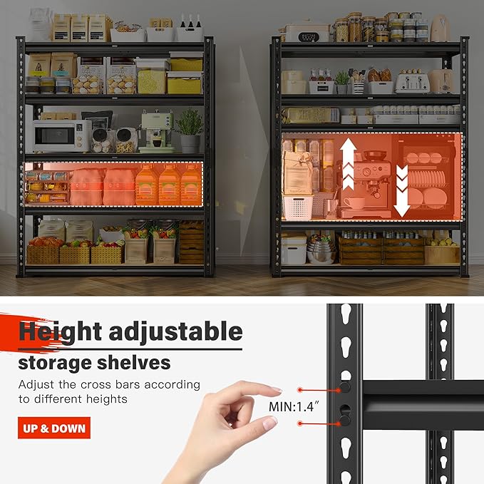 REIBII 72" H Garage Shelving Heavy Duty Shelves for Storage 2000LBS Garage Shelves Adjustable 5 Tier Metal Storage Shelving Unit for Craft Warehouse Pantry Basement 72''*35.5''*11.8'' 3 Pack