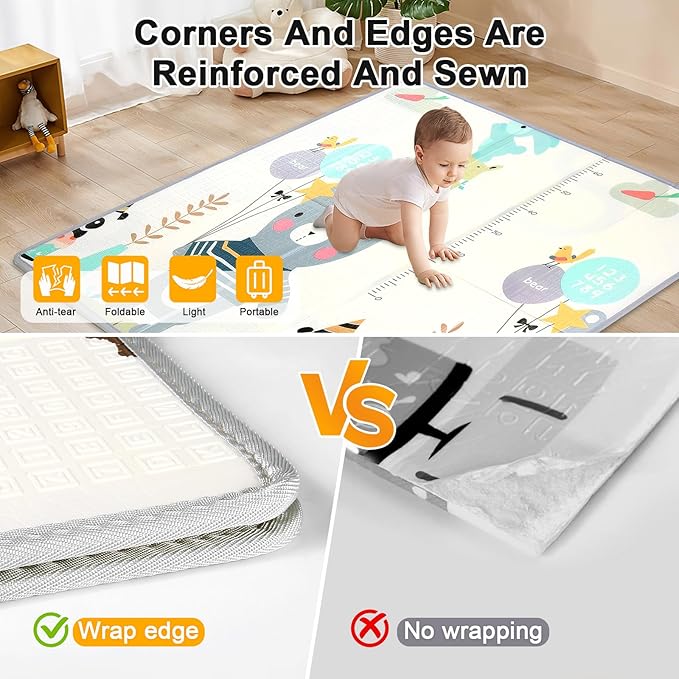 Foldable Baby Play Mat,47" x 47" Baby Playmat for Playpen,0.4 inch Thick Waterproof Anti-Slip Reversible Play Mat for Infant Crawling Baby for 50x50 Playpen