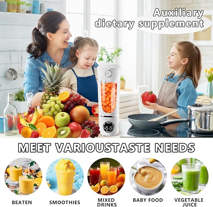 EasySpeed Personal Portable Blender,USB Type-C Rechargeable,700ml Juicer Cup,12 Stainless Steel Blades,4 Gear Modes,1500mAh Battery Capacity,Perfect for Fresh Juice at Home (White)