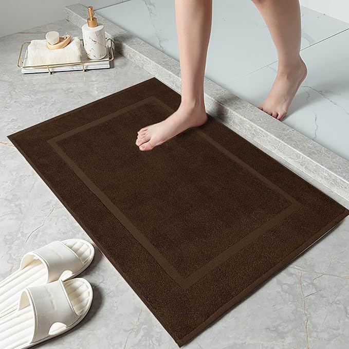 DAN RIVER Classic Bath Mat - Brown, 100% Ring Spun Cotton, Pack of 2, 21x34 inches, 800 GSM, Non-Slip, Absorbent, Quick Drying, Machine Washable Bathroom Floor Mats for Shower, Kitchen & Bath