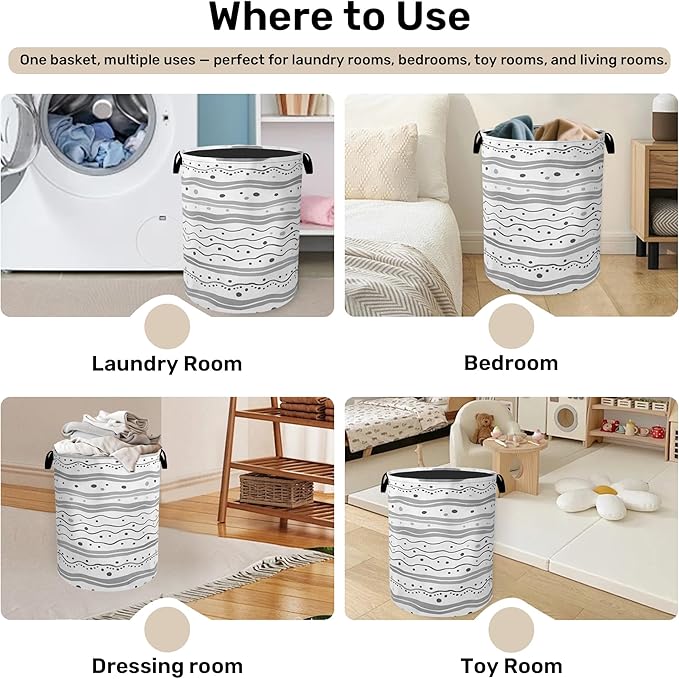 Modern Gray Lines Laundry Basket - Heavy Duty 60L Dirty Clothes Organizer, Water Resistant Foldable Hamper for Men Women
