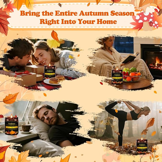 Fall Candle Set | 4 Pack Autumn Scented Candles for Home - Candle Fall Gifts for Women Men, Soy Candles for Home Scented - Autumn Scent of - Pumpkin/Cinnamon Apple/Harvest/Vanilla Cream