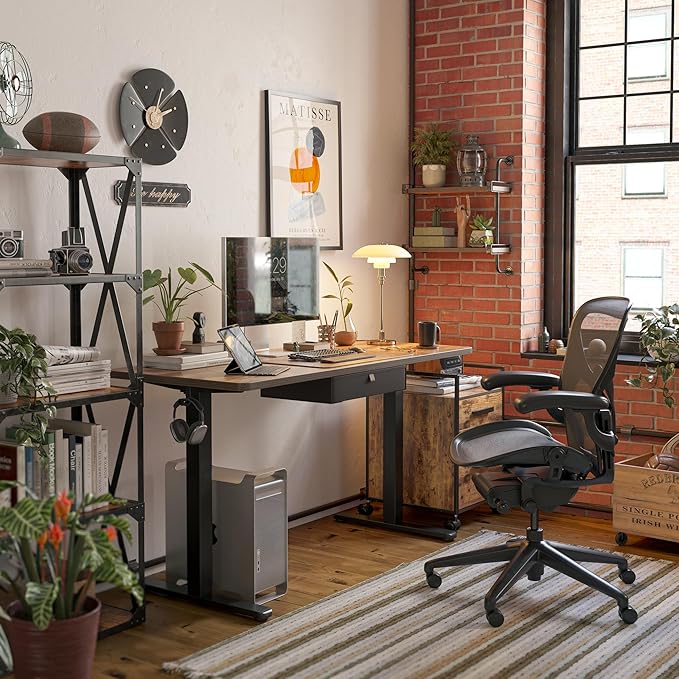 FEZIBO 63 x 24 Inches Standing Desk with Drawer, Adjustable Height Electric Stand up Desk with Storage, Sit Stand Home Office Desk, Ergonomic Computer Desk, Rustic Brown