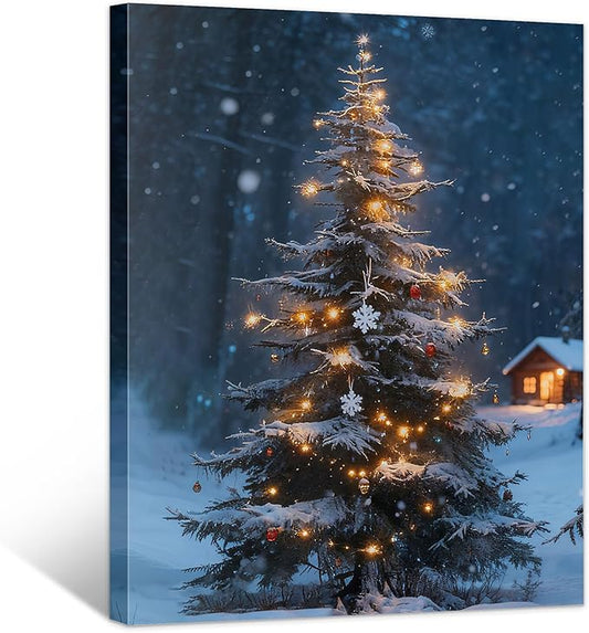 Framed Christmas Pictures Wall Decor,Vintage Pine Tree Prints,Winter Christmas Canvas Wall Art Decoration for Bedroom Bathroom Living Room Rustic Xmas Holiday Gifts (Christmas Tree 19, 16'' X 24'')