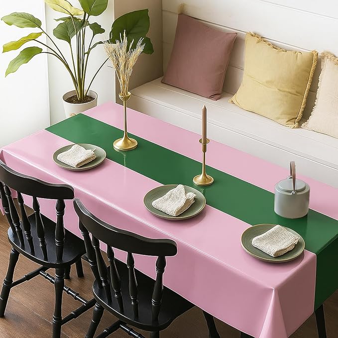 8Pcs 2in1 Witch Birthday Party Decorations Tablecloth, 54" x 108" Pink and Green Kitchen Table Cloth Disposable Rectangle Plastic Table Cover for Kids Baby Shower Wedding Party Supplies