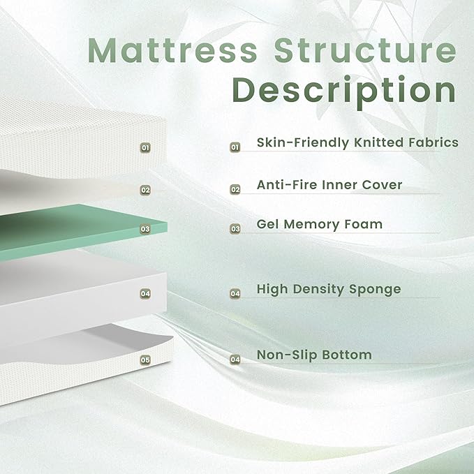 Twin Mattress 5 Inch for Kids, Memory Foam Mattress Medium Firm Pressure Relief with Cooling Green Tea Gel, Mattresses in a Box Comfortable and Supportive No Fiberglass