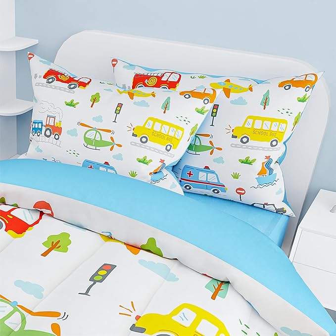 SANDJEST Transportation Duvet Cover Sets Full Size for Kids Boys, Incude 1 Polyester Comforter Cover 80x90 Inches and 2 Pillowcases 20x26 Inches, Comforter Not Included, Gift for Christmas Birthday