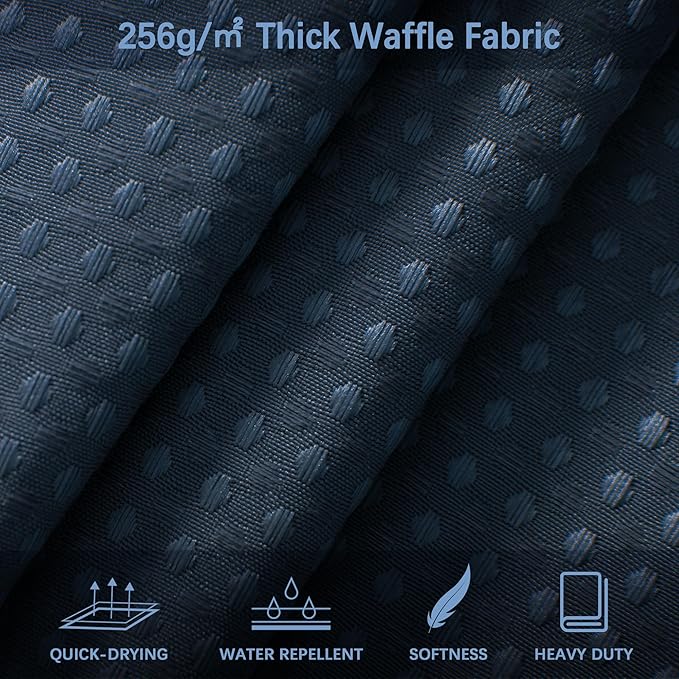 Long Blue Shower Curtains for Bathroom Waffle Weave 84 Inches Length Heavy Duty Fabric Navy Shower Curtain, 256GSM Waterproof Luxury Shower Curtain with 12 Hooks, 72Wx84H Navy Blue