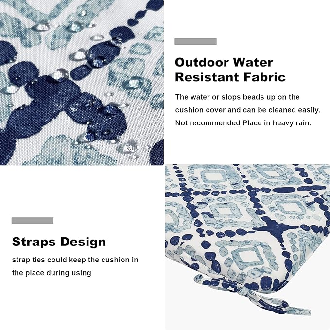 Set of 2 Outdoor Square Chair Cushions 18.5"x16"x2" for Patio, Water Resistant Patio Dining Seat Pads Replacement for Kitchen Garden and Outdoor Furniture Decoration - Boho Geometry Blue