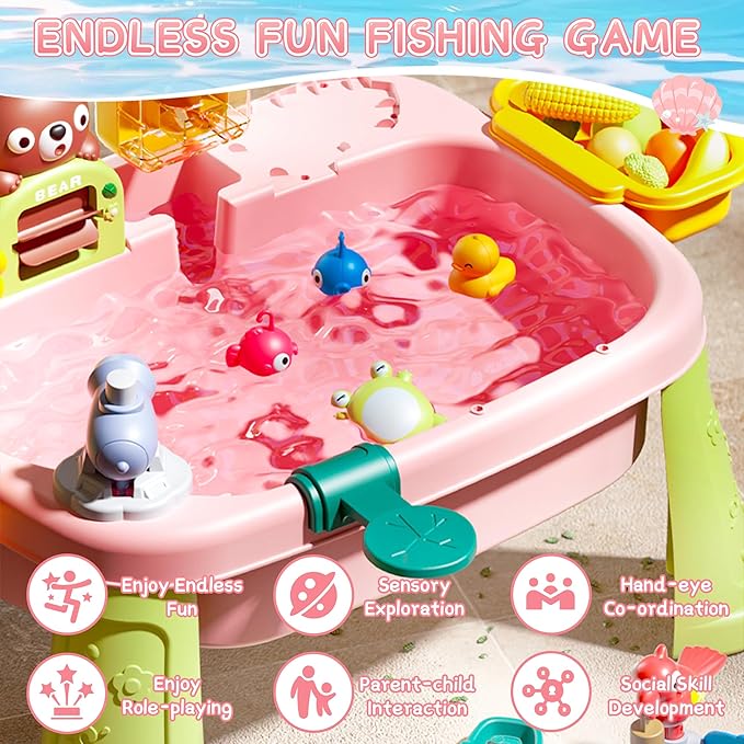 Upgraded Toddler Sand Water Table Toy with Electric Water Pump, Kids Sand Water with Faucet/Play Food Accessories/Fishing Toy, Kitchen Play Sink Toys for Girl Boy Age 3+