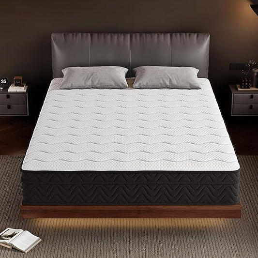 Queen Mattress, 10-in Deluxe Hybrid Mattresses, Memory Foam Mattress in a Box, Individual Pocket Spring-Motion Isolation-Medium Firm-Extra Edge Support, CertiPUR-US, 365 Nights Trial