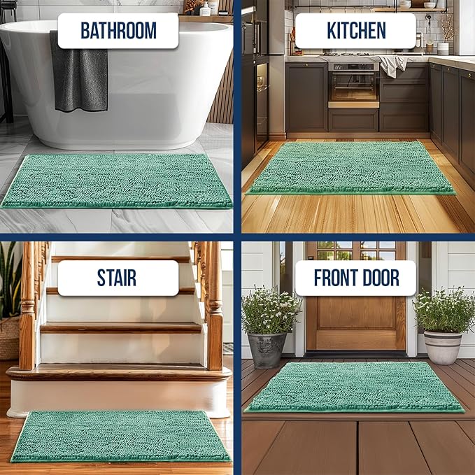 Muddy Mat Chenille Bathroom Rugs Quick Dry Microfiber Mats Non Slip Washable, Extra Thick, Soft and Highly Absorbent Bath Mats for Bathroom, Kitchen, and Shower Floor - Seafoam Green Medium 30"X19"