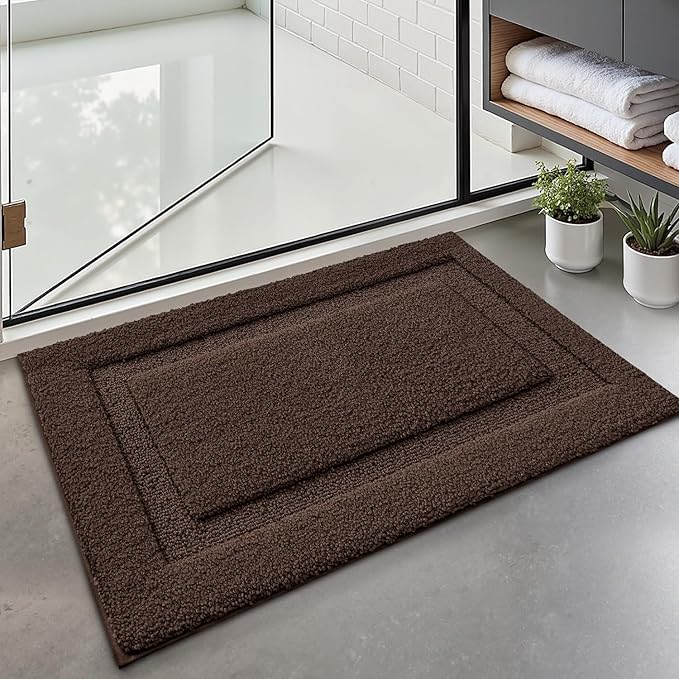 LUMI Ultra Soft Bathroom Rugs Non Slip with Rubber Backing, Absorbent Washable Bath Mat Quick Dry, Upgraded Premium Microfiber Plush Carpet for Bathtub and Shower Floor, Brown, 24x36