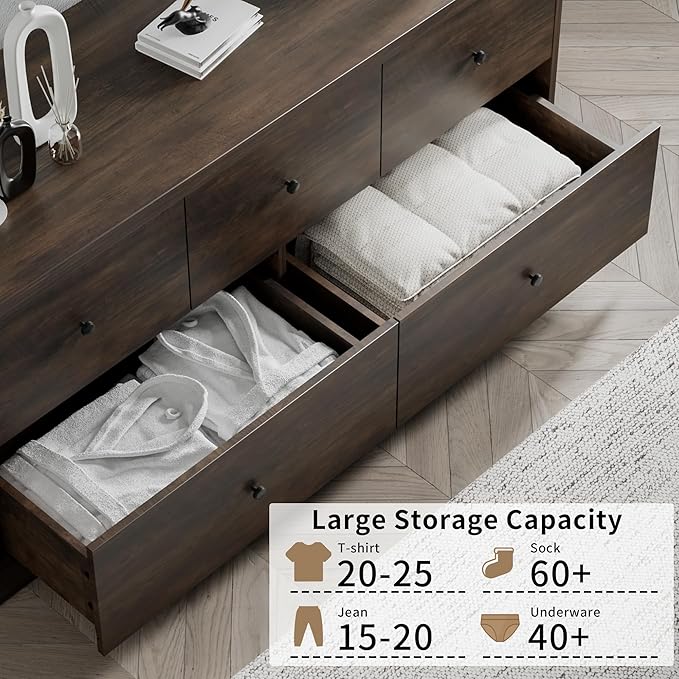 JUMMICO Dresser for Bedroom, Wide Chest of Drawers with 5 Wood Dresser Drawers, Modern Design for Bedroom, Living Room, Hallway, and Entryway (Brown)