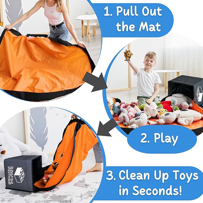 XL Toy Storage Organizer & Play Mat - Storage Bag/Box for Kids, Boys, Girls, Nursery, Playroom - Basket for Building Bricks/Blocks - Collapsible Fabric Cube Bin, 13"x13"x15"