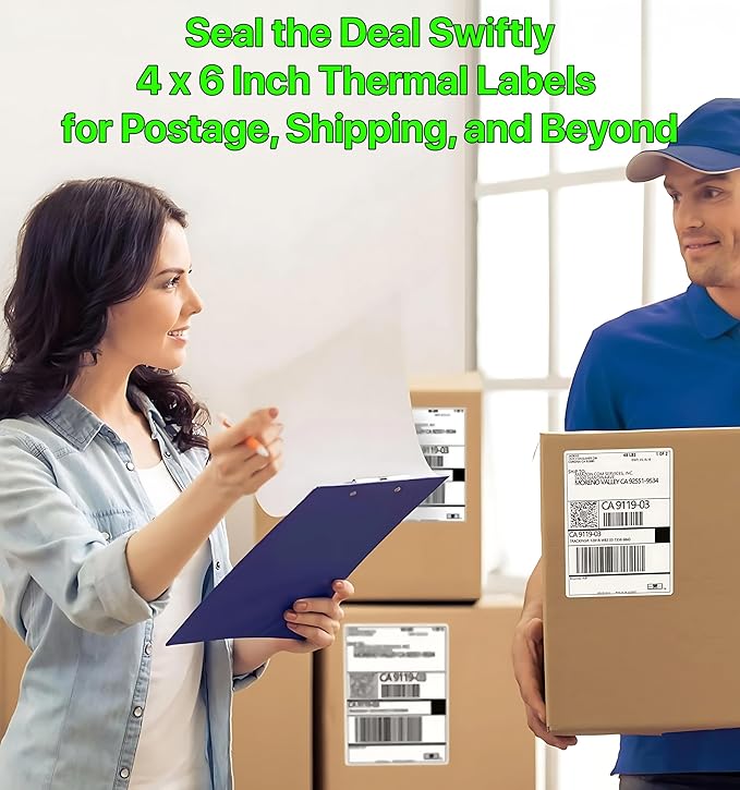 Fanfold [4 x 6 inch] x [1000 Labels] Thermal Stack Direct White Strong Adhesive Perforated Postage Shipping Printer Compatible with Zebra SNBC Epson Rollo (1000 Labels, Fanfold)