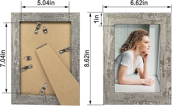 5x7 Picture Frame Set of 4, High Definition Glass Distressed Moss Green Frame, 5 x 7 Photo Frames for Tabletop Display and Wall Mounting