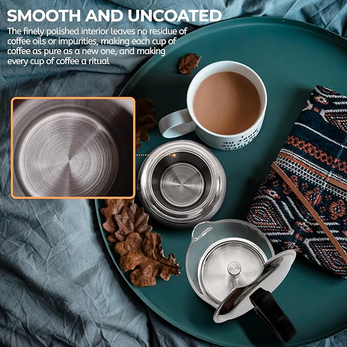 Clear Glass Moka Pot 4 Cup 220ml Stainless Steel Coffee Maker Uncoated Stovetop Espresso Percolator Coffeemaker Italian Classic Style Brewing Greca Cafe Mocha Machine for Cafeteras Camping Travel Home