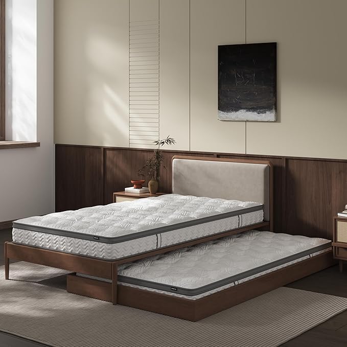 6 Inch Twin Mattress, Foam & Bonnell Springs Hybrid Mattresses, Fiberglass Free - No Odor - 365 Night Trial