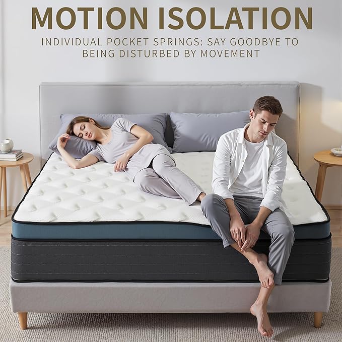 Twin Mattress, 12 Inch Twin Size Mattress in a Box, Hybrid Gel Memory Foam Individual Pocket Springs Matress, Breathable and Fiberglass, Medium Firm Feel, Strong Edge Support, Compact Box Delivery