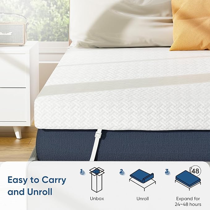 Memory Foam Mattress Topper Full Size, 3 Inch Gel Infused Cooling Mattress Pad with Breathable Bamboo Cover, Pressure Relief & Machine Washable Bed Topper 54"x75" White