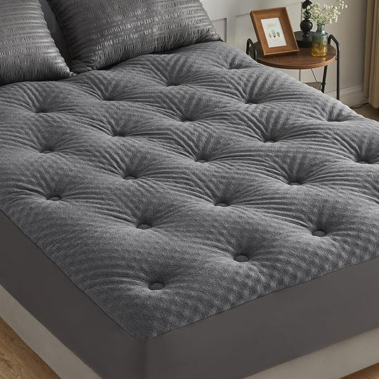 QUIETSEA Reversible Twin Mattress Topper Egg Crate Memory Foam Mattress Topper, Bamboo Viscose Mattress Pad Twin, Noiseless Waterproof Mattress Cover with Deep Pocket up to 21" (39" x 75", Grey)