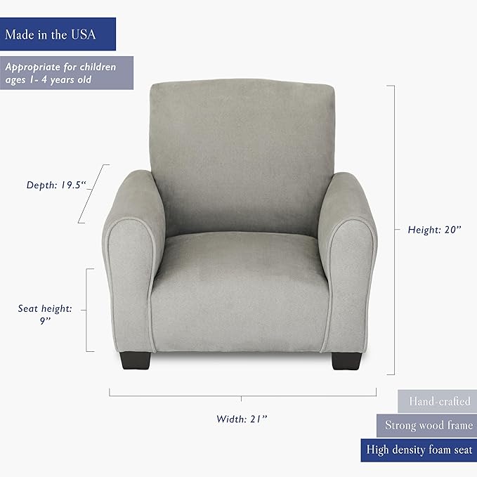 Kid Rocking Chair for Toddlers, Child Chair for Little Kids, Upholstered Toddler Armchair for Children, Comfy and Cute Little Kid Chairs (Legs, Grey)
