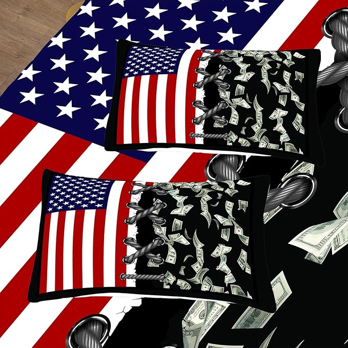 Tailor Shop American Flag Comforter Sets King Size,Money Comforter Set American Flag Bedding Sets for Kids Boys Teens One Hundred Dollar Bedding Sets 3 Piece with 1 Comforter and 2 Pillowcase……