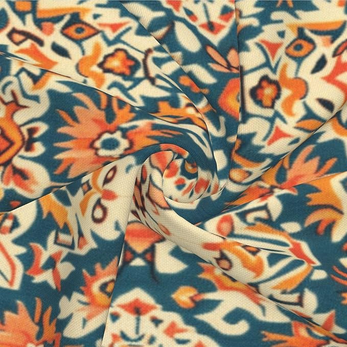 Navy Blue Orange Vintage Floral Pillow Covers 18x18 Inch Set of 2, Bohemian Style Carpet Pattern Decorative Throw Pillows Fall Cushion Covers for Sofa Bed Couch Living Room Outdoor Decor