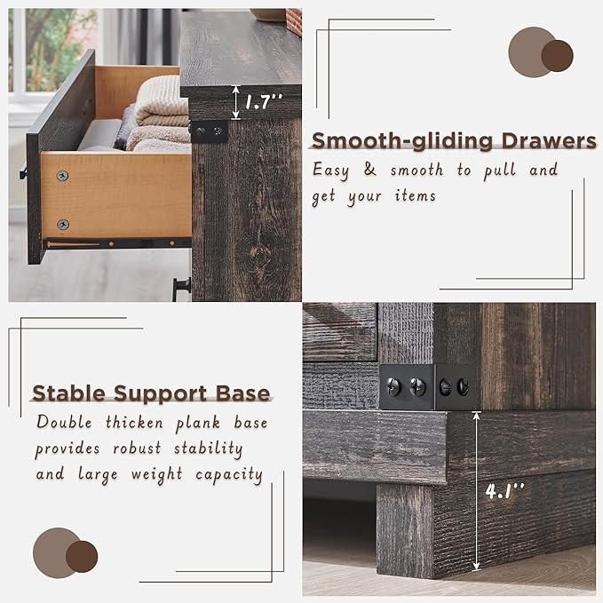 RedLemon Farmhouse 7 Drawer Dresser for Bedroom - Wood Large Dressers & Chests of Drawers for Closet, 54 Inch Long Dresser with Storage for Bedroom, Living Room, Dark Rustic Oak