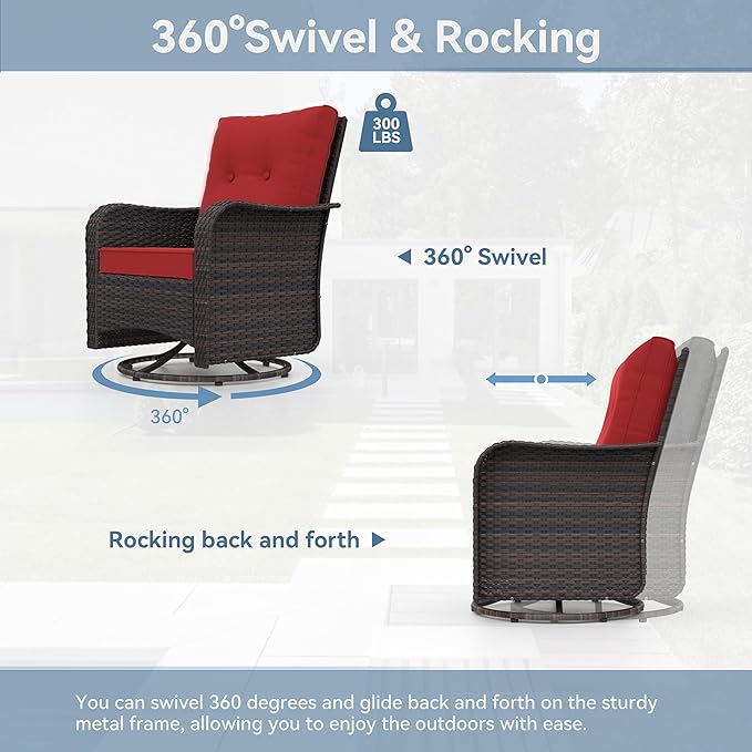 Kurapika 12 Pieces Patio Furniture Set, Rattan Wicker Sofa Set, Outdoor Conversation Sets w/Swivel Rocking Chairs Patio Sectional Sofa w/4 Inch Cushion, Red