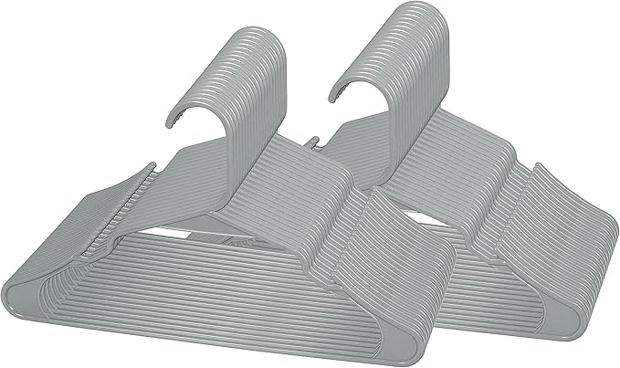 Royale Linens 40 Pack Grey Plastic Hangers for Clothes - Heavy Duty Clothes Hanger for Everyday Use - Lightweight & Space Saving Notched Plastic Hangers