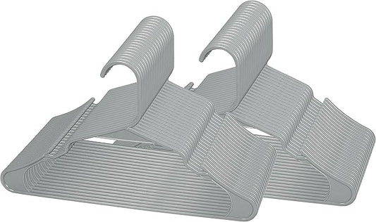 Royale Linens 40 Pack Grey Plastic Hangers for Clothes - Heavy Duty Clothes Hanger for Everyday Use - Lightweight & Space Saving Notched Plastic Hangers
