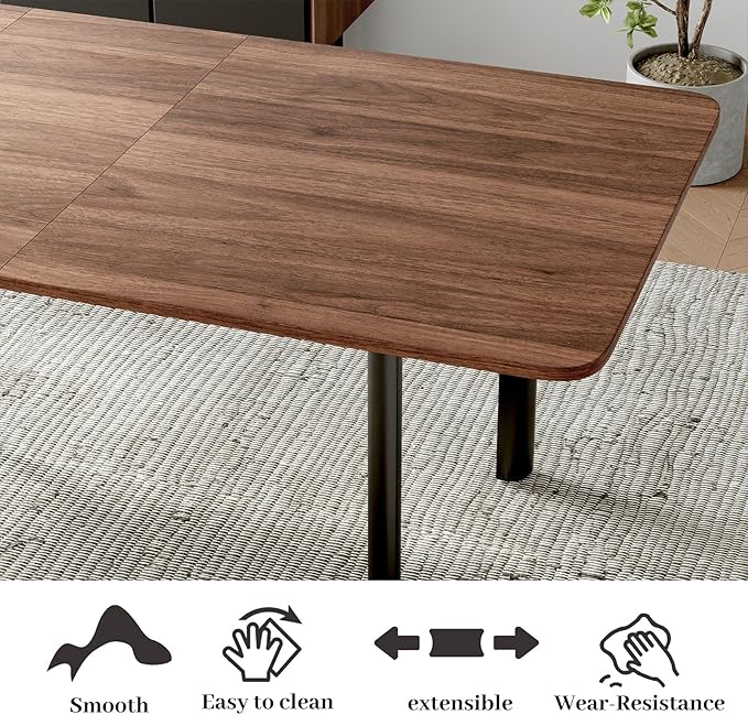 9PCS 63"- 78.7" Extendable Dining Table Set, Kitchen Table with PU Leather Dining Chairs for 6-8 Person, Thickened Expandable MDF Wooden Table with Metal Legs