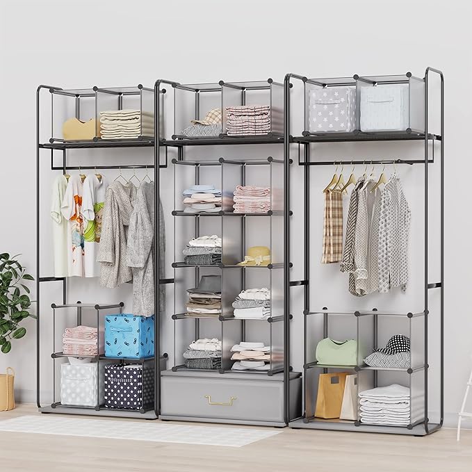 HOMIDEC Closet Organizers and Storage, 9 Cube Storage Organizer, Portable Closet Organizer Cubes Shelves for Clothes, Bedroom, Wardrobe, Kids Room, Bathroom, Grey