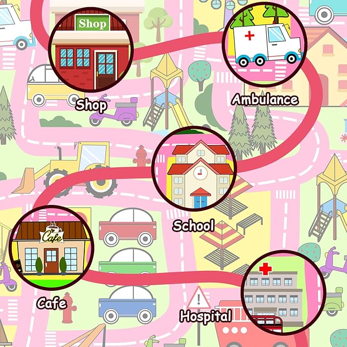 Car Mat for Kids Toy Cars - Car Track Rug Car Carpet for Kids Play Mat City Life Road Carpet for Girls Playroom Living Room Bedroom Classroom, Pink, 3'×5'