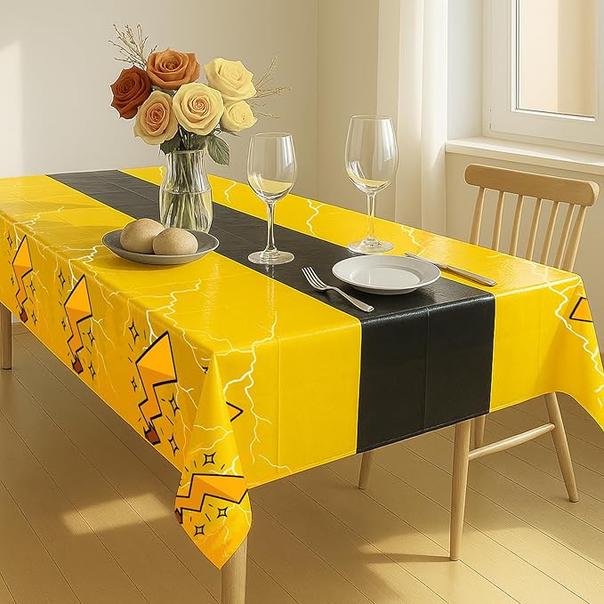 8Pcs 2in1 Yellow Cartoon Birthday Party Decorations Tablecloth, 54" x 108" Table Cloth Disposable Rectangle Plastic Table Cover for Kids Baby Shower Party Supplies