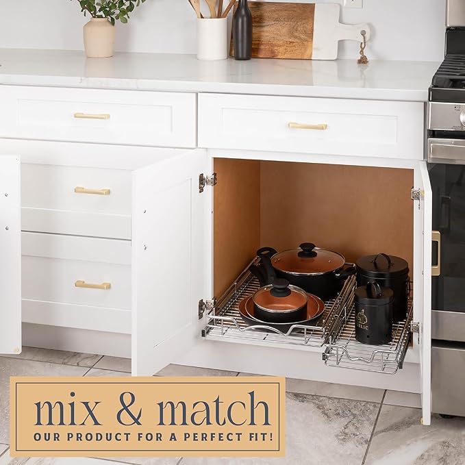 HOLDN’ STORAGE Pull Out Cabinet Organizer - Heavy Duty Steel with Smooth Slide-Out Drawers, Chrome Finish - 20" W x 17" D Basket, Fits 21.25" Cabinet Opening