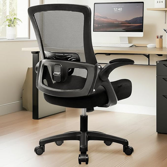 NEO CHAIR Office Desk Chair Computer High Back Mesh Gaming Seat with Ergonomic Adjustable Comfy Flip-up Armrests Lumbar Support Height for Home (Black)