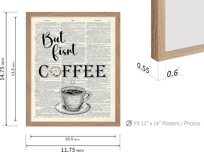 Poster Master Dictionary Art Poster - But First Coffee Print - Cafe Art - Gift for Men, Women, Coffee Lovers & Barista - Funny Decor for Kitchen, Restaurant or Dining Room, 11x14 Beige Framed
