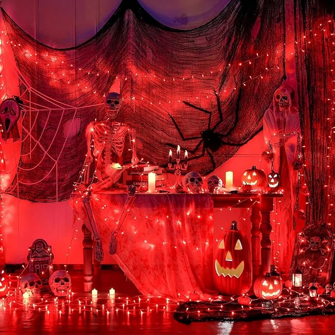 JMEXSUSS 400 LED Red Halloween String Lights Outdoor, 132ft Red String Lights Indoor Plug in with Remote, 8 Modes Christmas Light for Tree Room Fireplace Christmas Halloween Party Decor