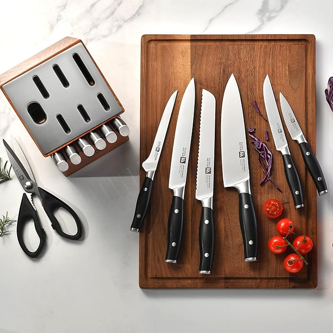 Arcelor 14 Piece Exclusive German Steel Non-Slip Handles Knife Set with Solid Wood Block …