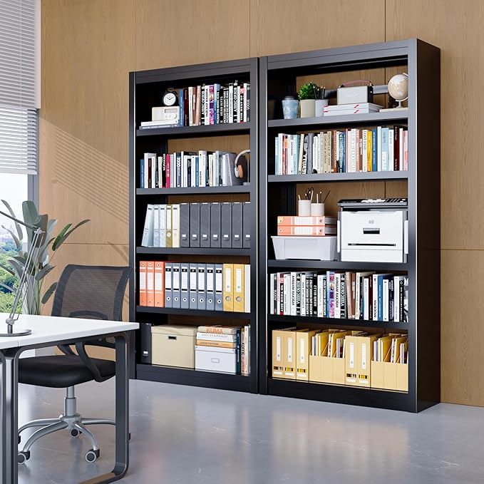 Bookshelf,6-Tier Adjustable Steel Bookshelf,69" H Heavy Duty Metal Bookcase for Home/Office/Garage,Black Shelf (Black, 69" Tall)