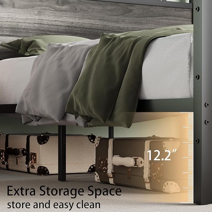 Twin Size Bed Frame with 51.2" Tall Headboard and Footboard, Platform Bed Frame with Metal Support, Solid and Stable, Noise Free, No Box Spring Needed, Wash Grey